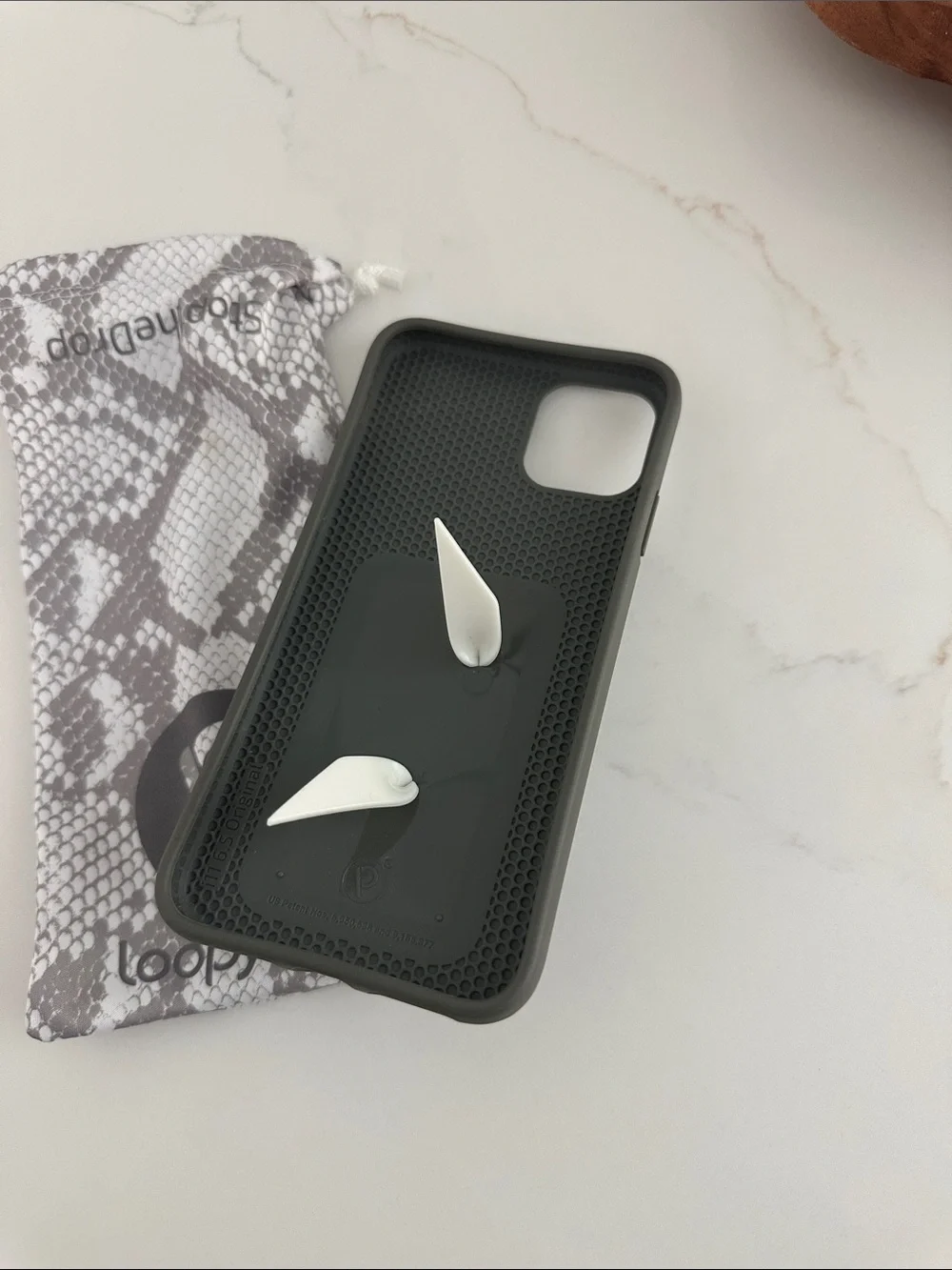 Loopy Case Snake Print Phone Case in White and Gray with Hand Loop